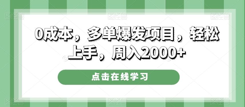 0成本，多单爆发项目，轻松上手，周入2000+-氚客吧
