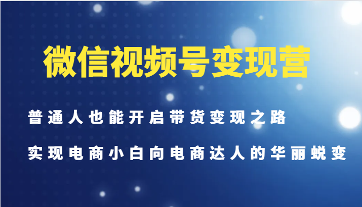 微信视频号变现营-普通人也能开启带货变现之路，实现电商小白向电商达人的华丽蜕变-氚客吧
