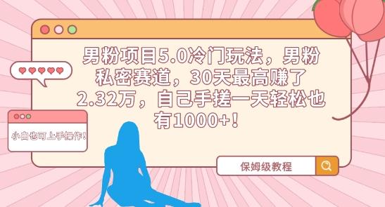 男粉项目5.0冷门玩法，男粉私密赛道，30天最高赚了2.32万，自己手搓一天轻松也有1000+【揭秘】-氚客吧