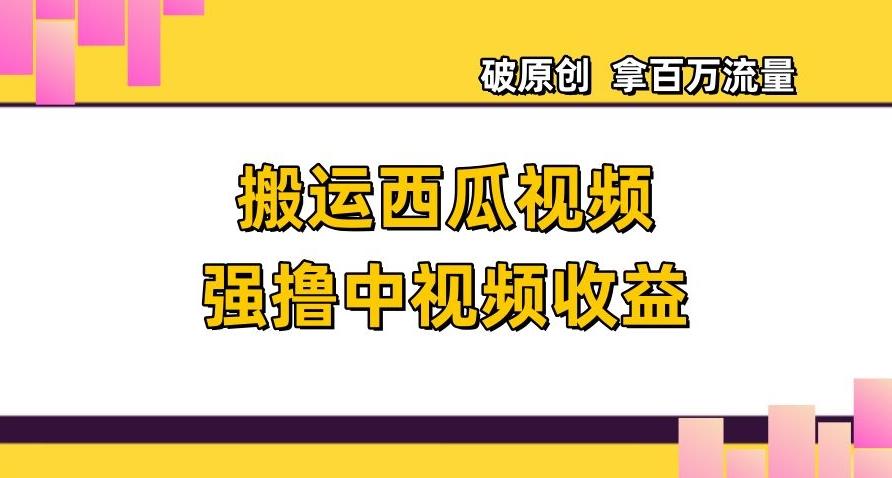 搬运西瓜视频强撸中视频收益，日赚600+破原创，拿百万流量【揭秘】-氚客吧