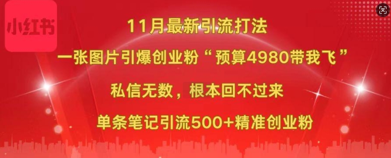 小红书11月最新图片打粉，一张图片引爆创业粉，“预算4980带我飞”，单条引流500+精准创业粉-氚客吧