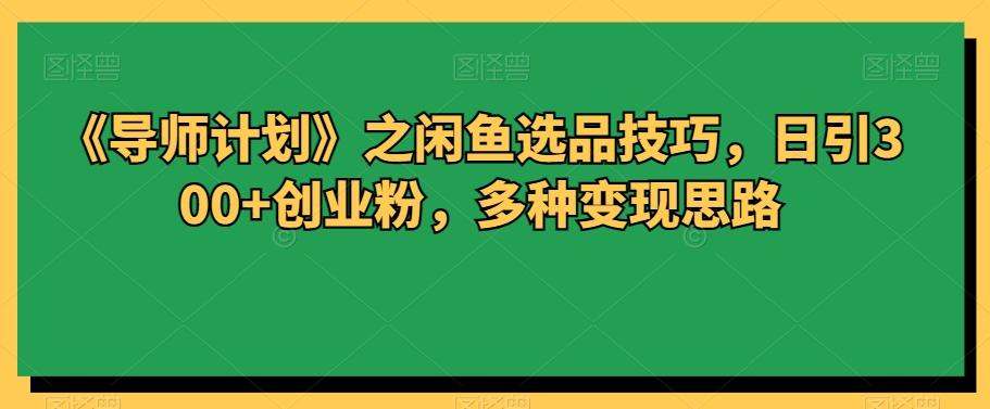 《导师计划》之闲鱼选品技巧，日引300+创业粉，多种变现思路-氚客吧