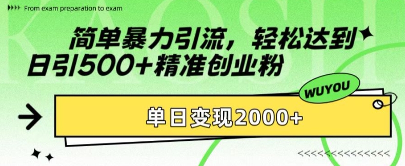 简单暴力引流，轻松达到日引500+精准创业粉，单日变现2k【揭秘】-氚客吧