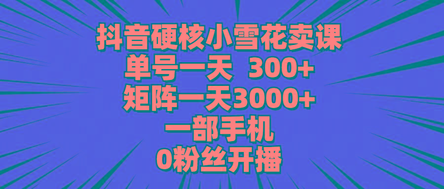 (9551期)抖音硬核小雪花卖课，单号一天300+，矩阵一天3000+，一部手机0粉丝开播-氚客吧